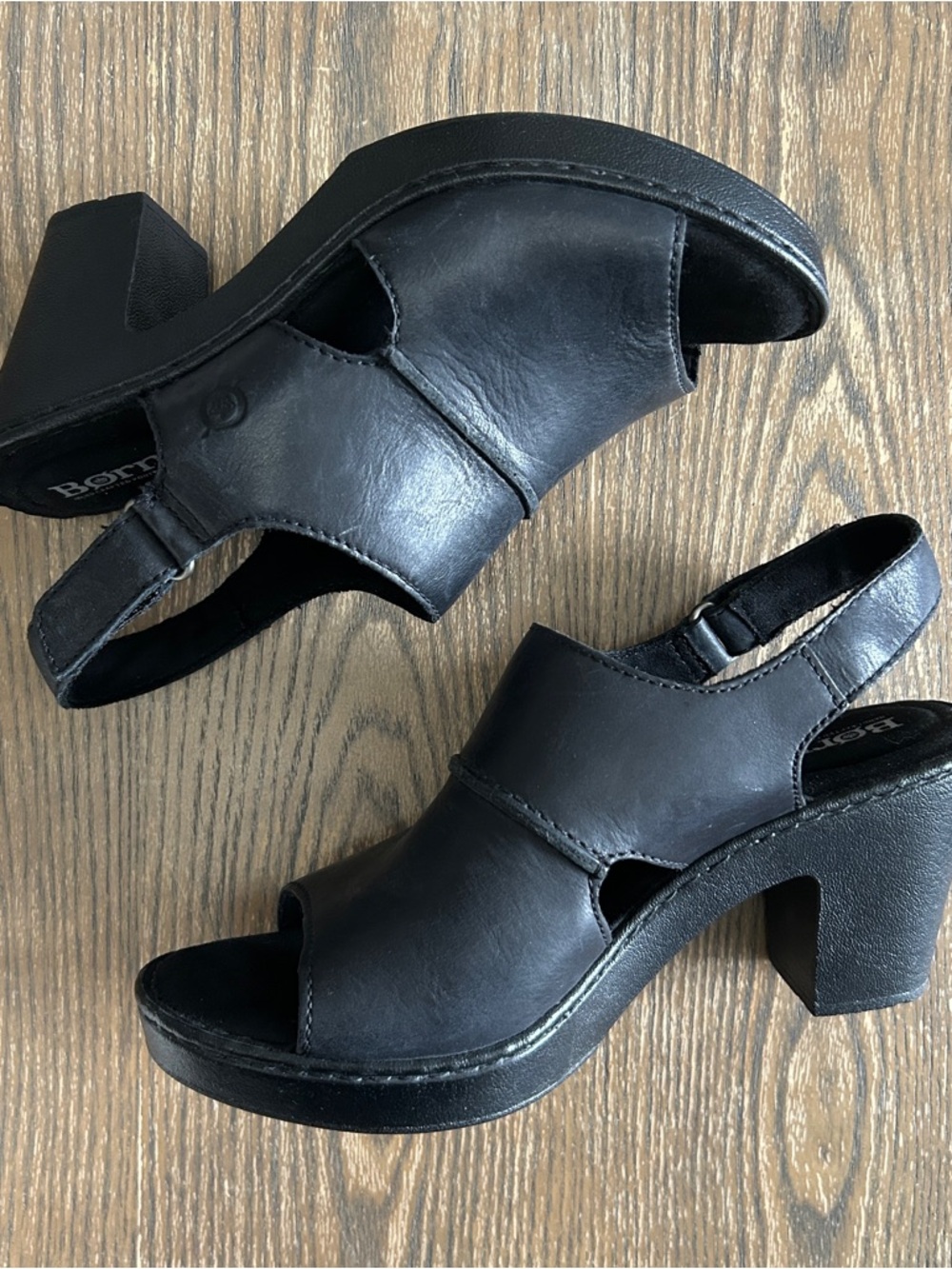 Born Wevika Dress Sandal Black Leather Upper 3.5 Inch Heel Size 9 - Picture 3 of 11